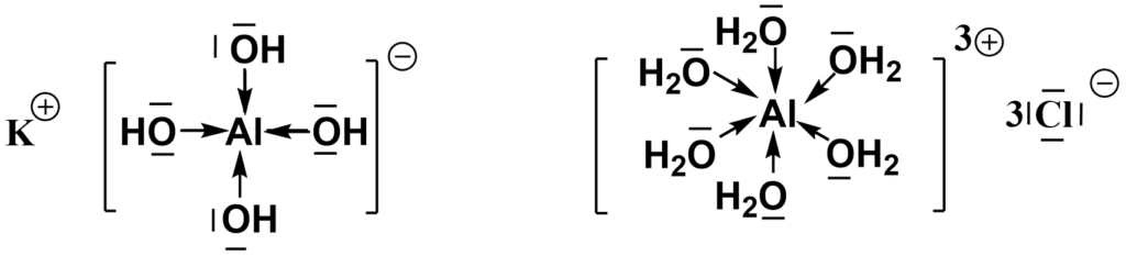 rozpoznanie wiązania koordynacyjnego - przykład na K[Al(OH)4] oraz Al(H2O)6Cl3: